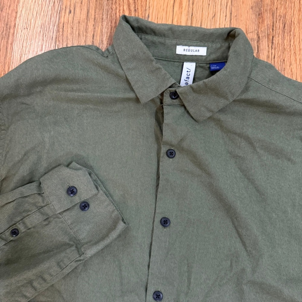 Artefact Mens Long Sleeve Button Down Shirt  L Green Regular Fit Textured Fall